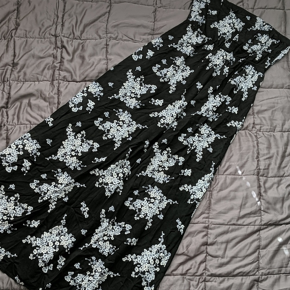 Black floral strapless maxi dress